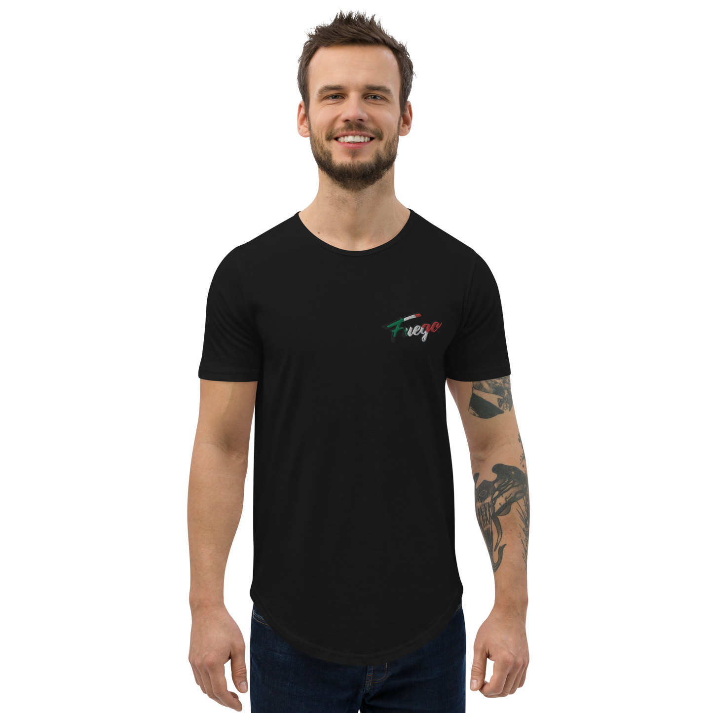 Men's Curved Hem T-Shirt Embroidered