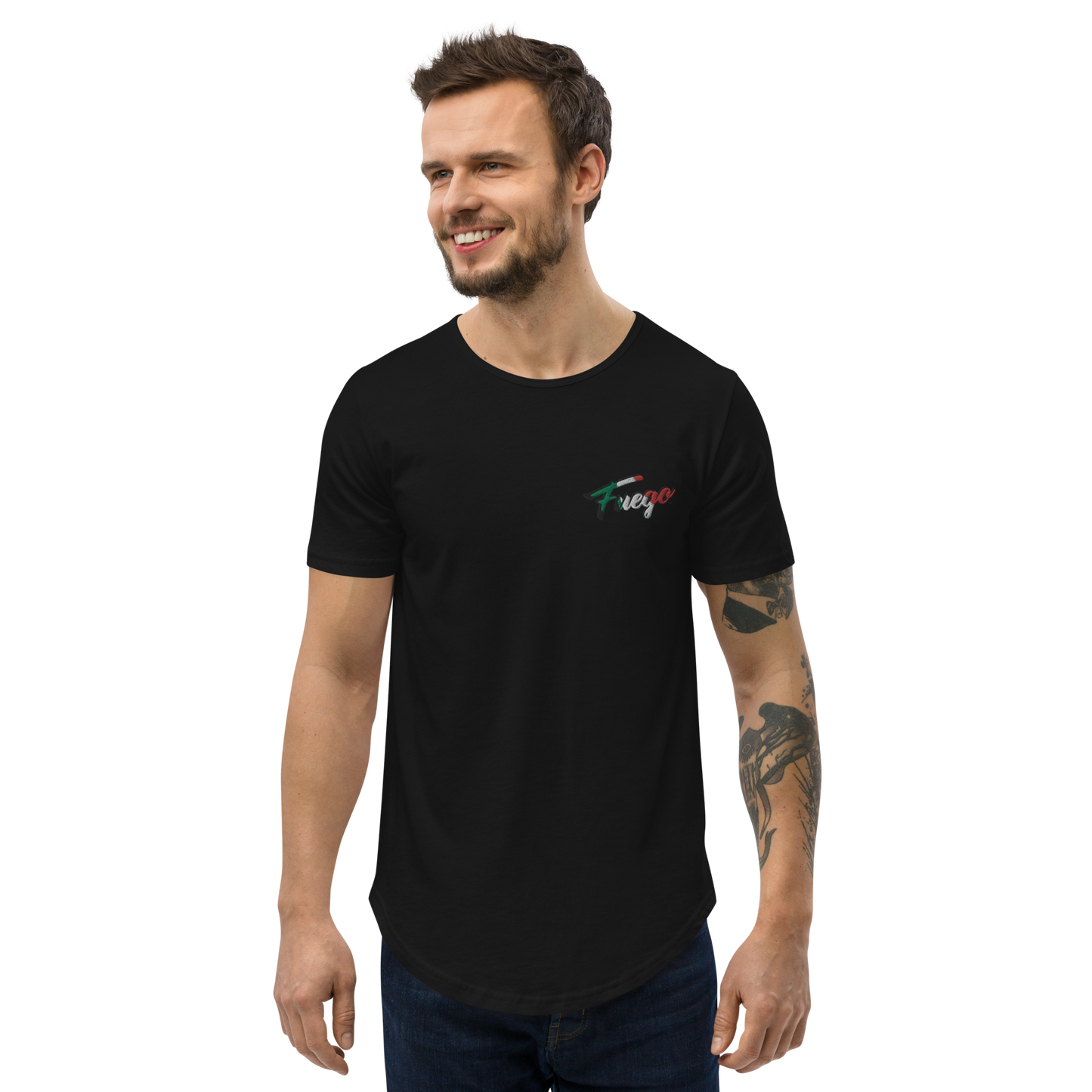 Men's Curved Hem T-Shirt Embroidered
