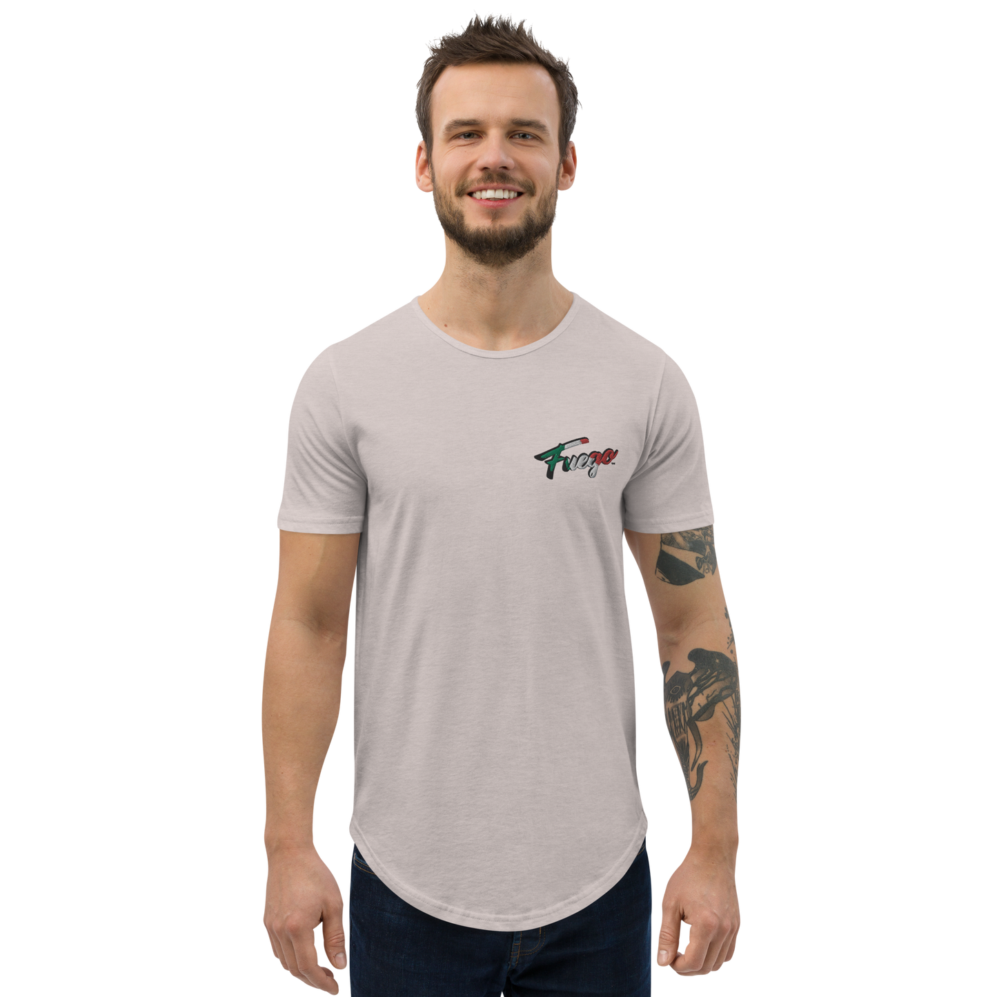 Men's Curved Hem T-Shirt Embroidered