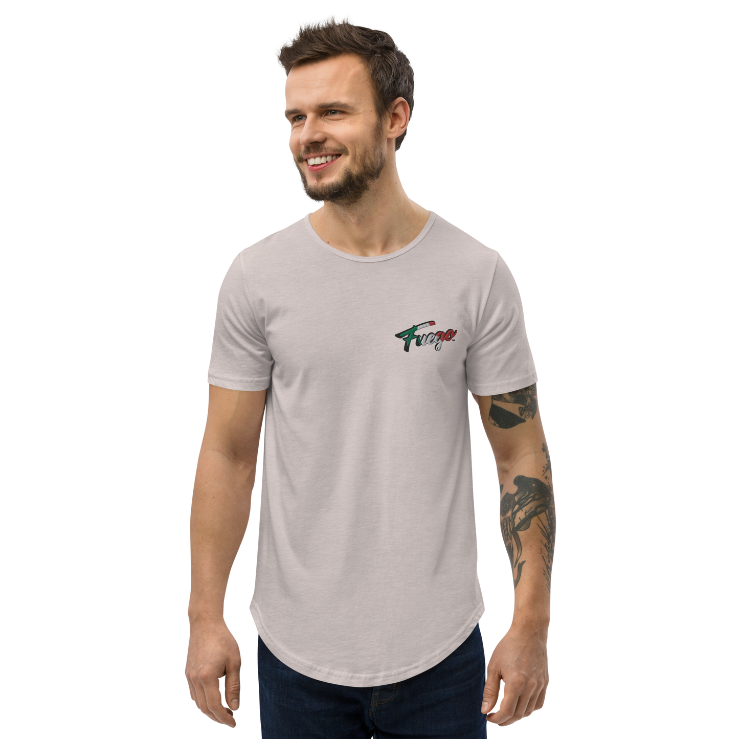 Men's Curved Hem T-Shirt Embroidered