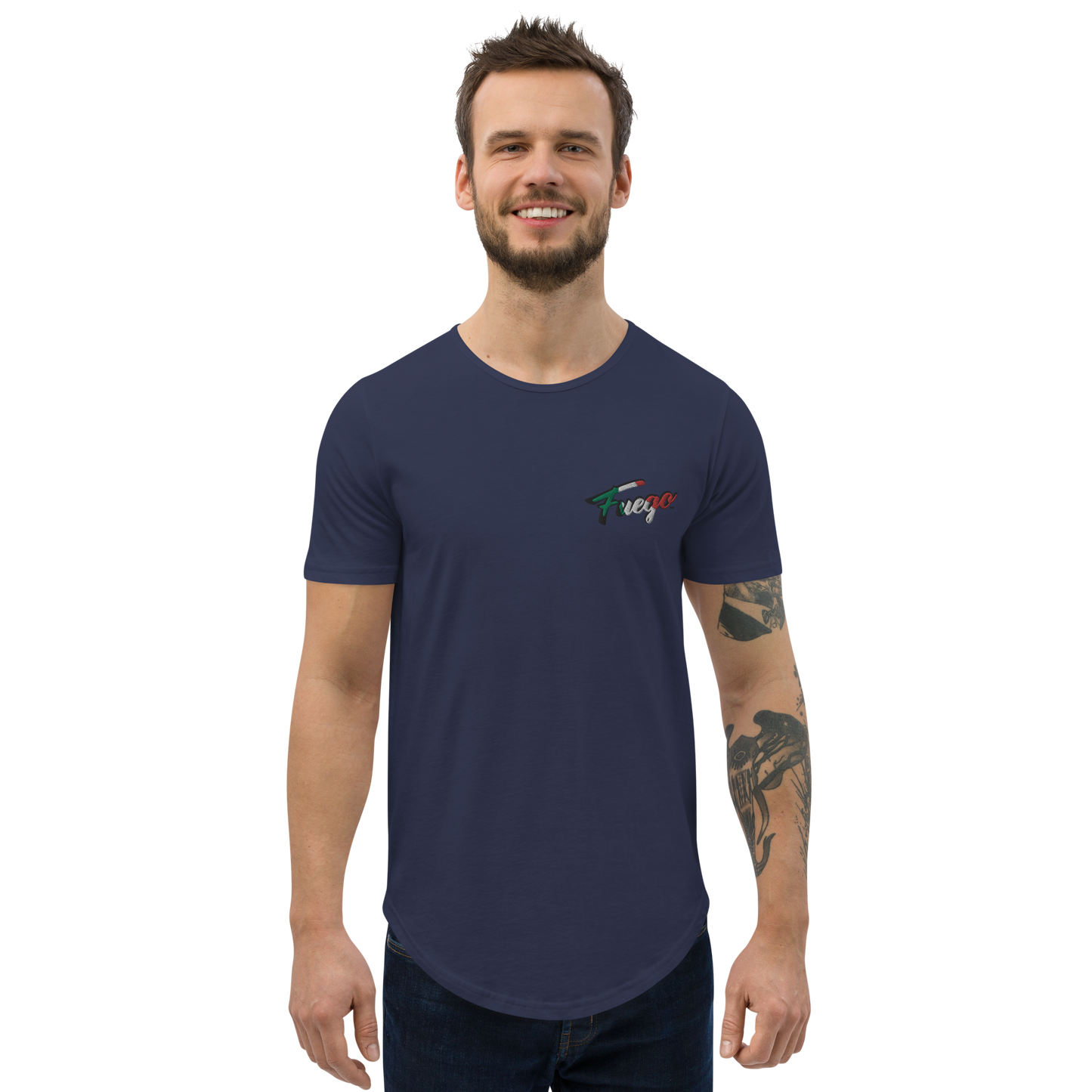 Men's Curved Hem T-Shirt Embroidered