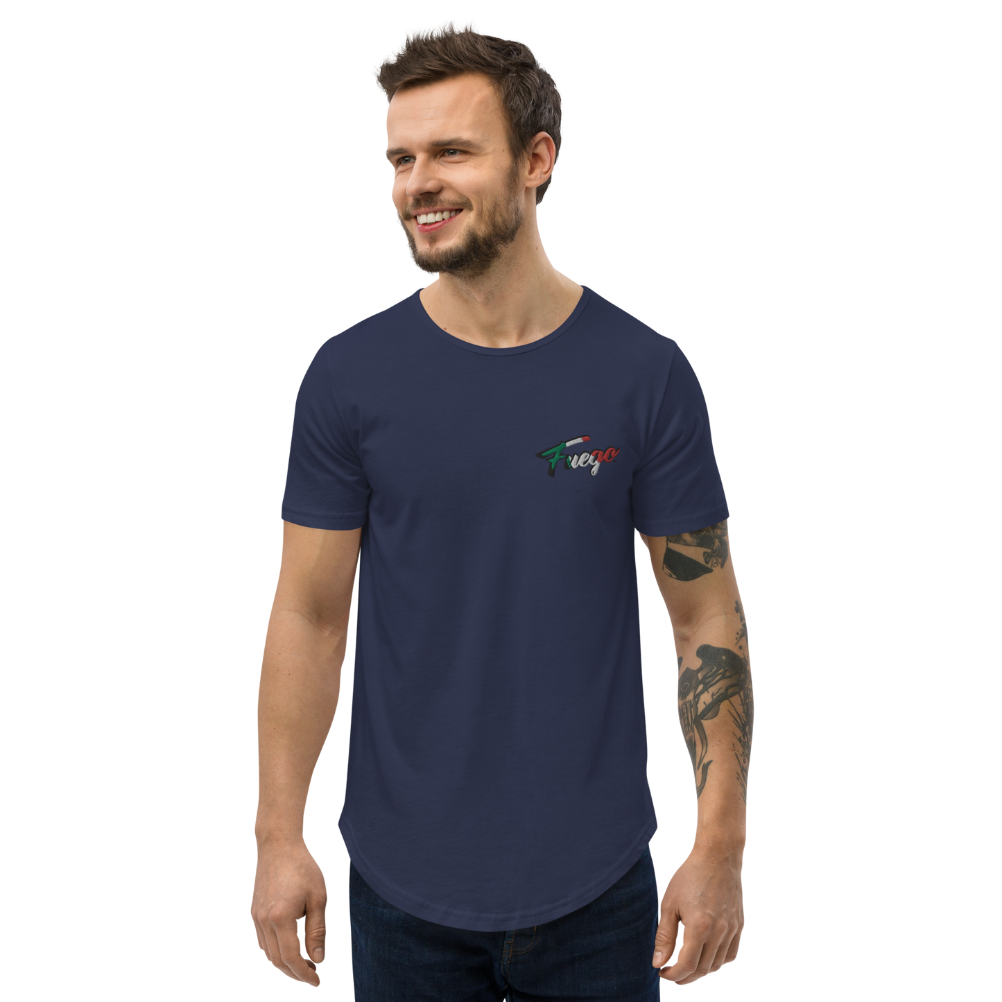 Men's Curved Hem T-Shirt Embroidered