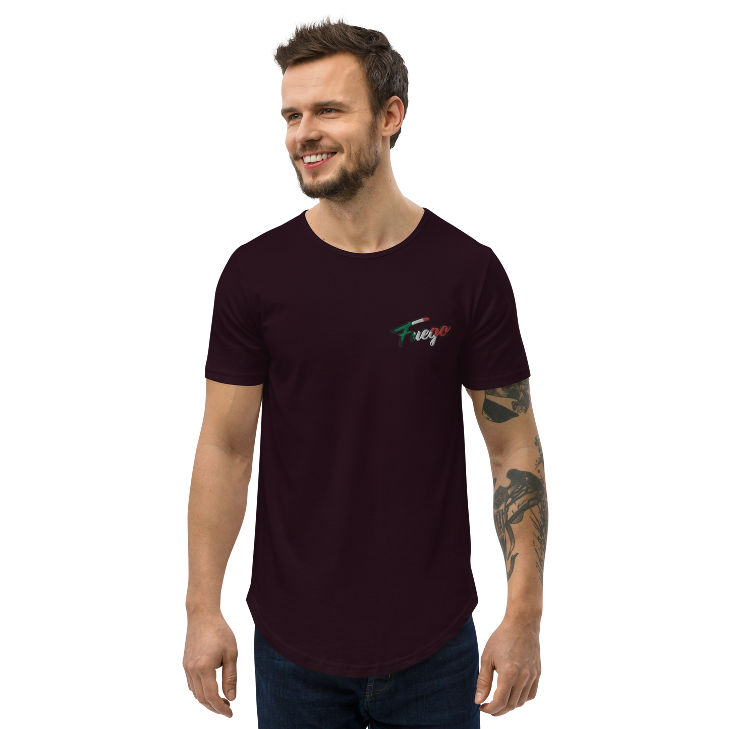 Men's Curved Hem T-Shirt Embroidered