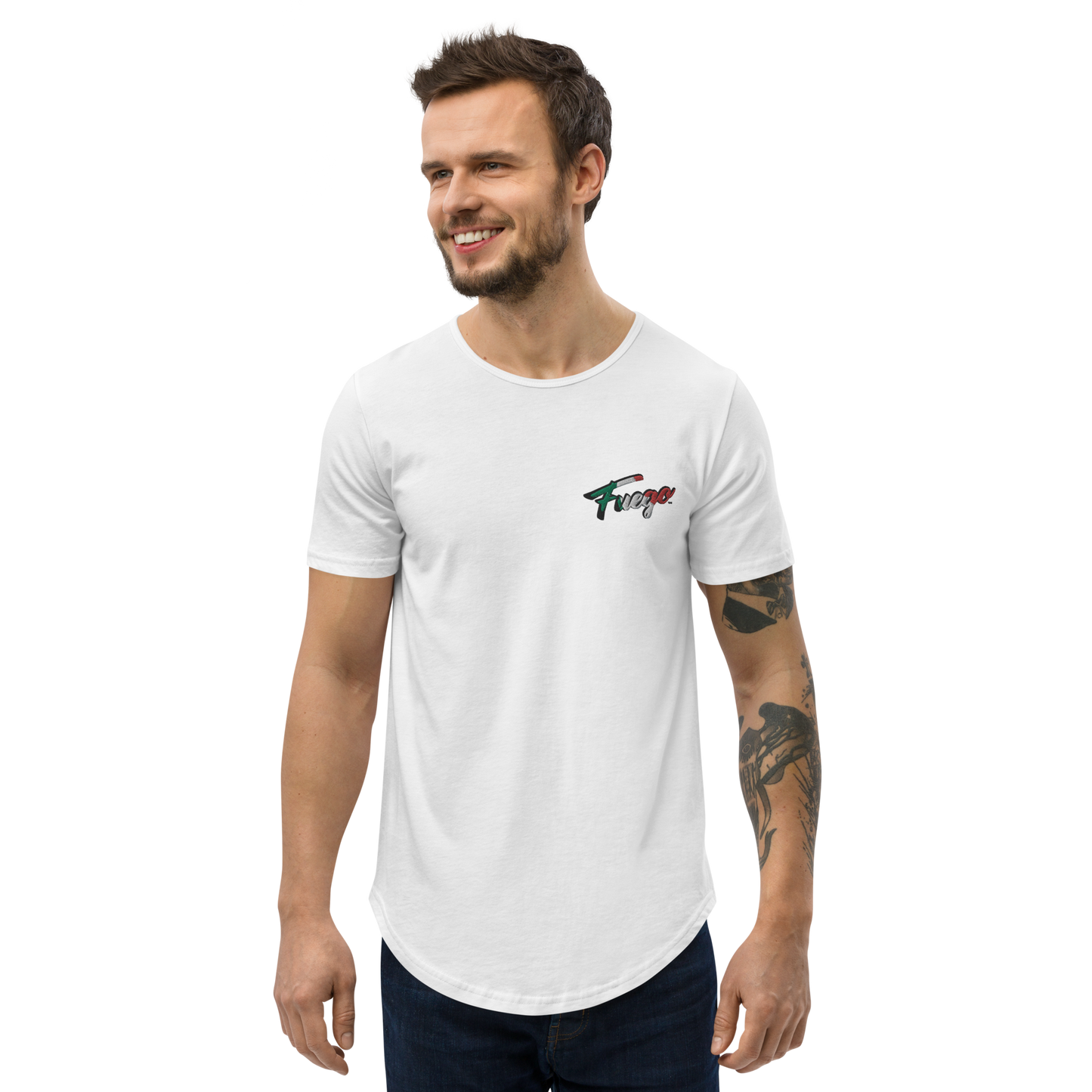 Men's Curved Hem T-Shirt Embroidered