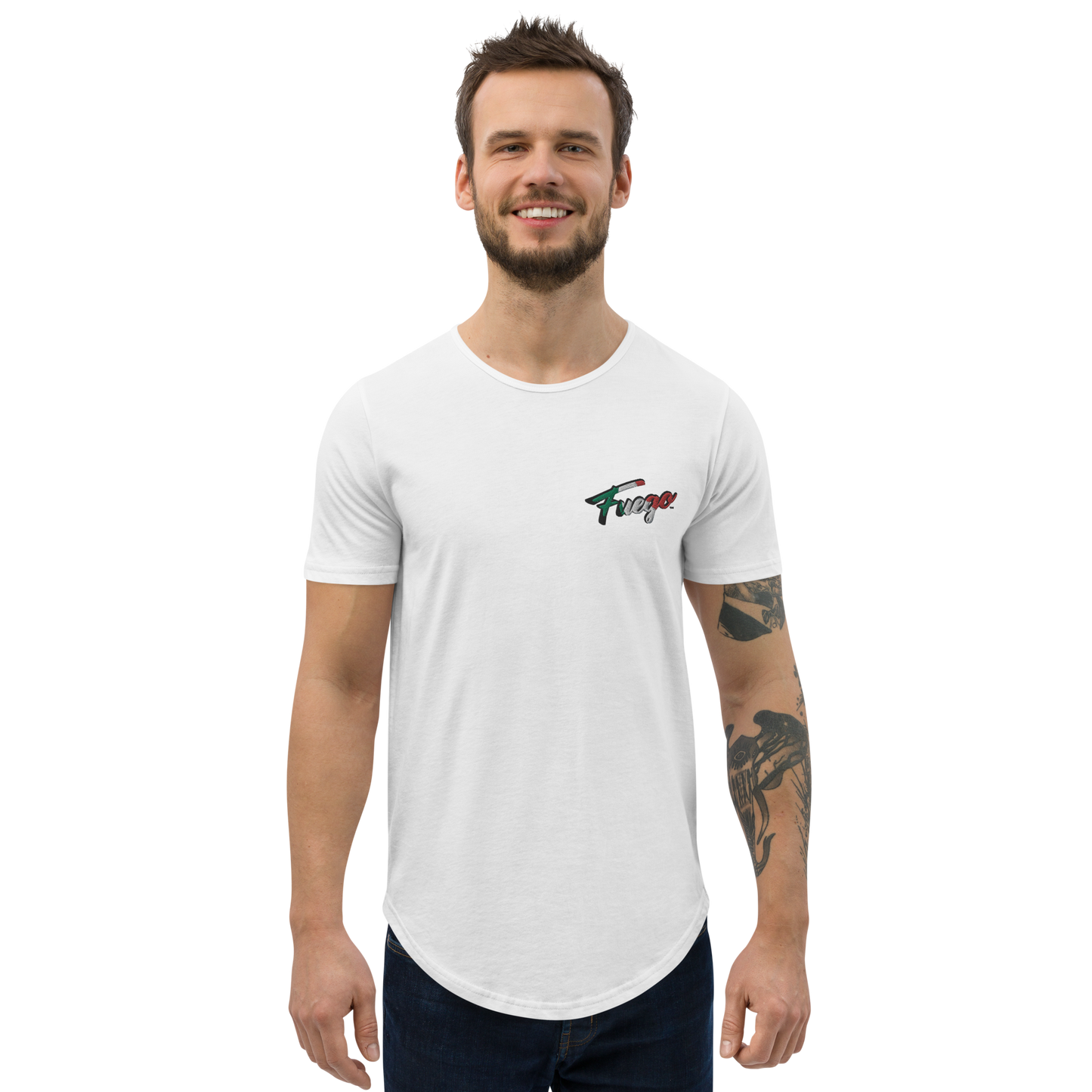 Men's Curved Hem T-Shirt Embroidered