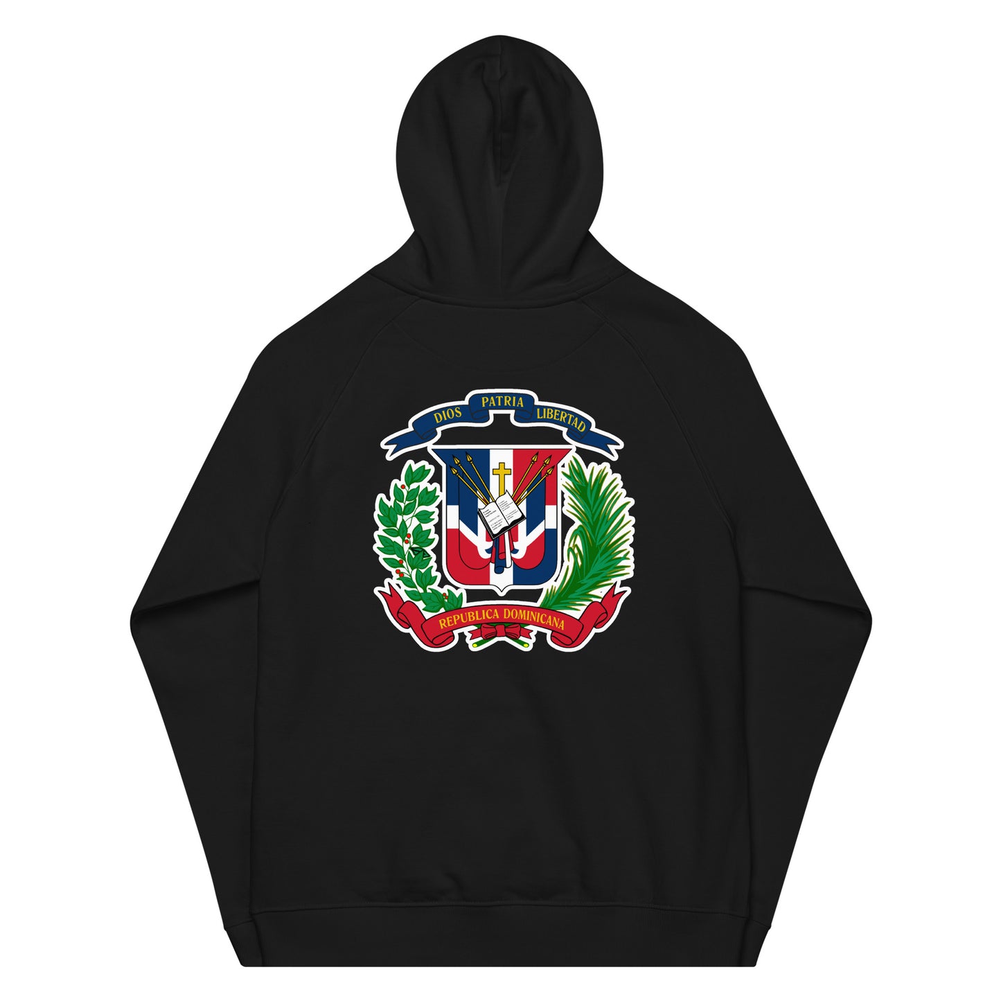 Dominican Flag symbol Unisex eco raglan hoodie