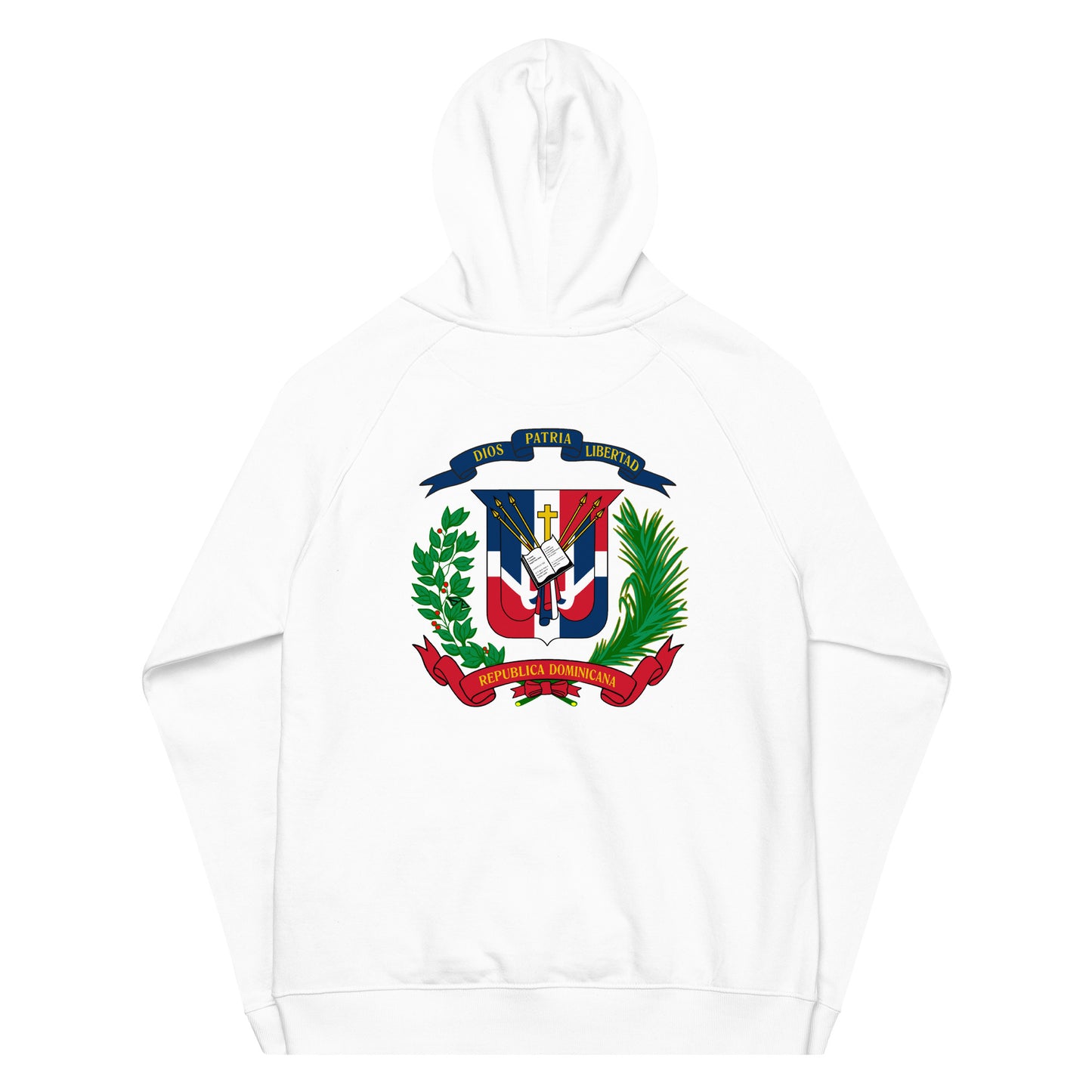 Dominican Flag symbol Unisex eco raglan hoodie